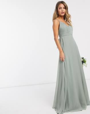 Cami maxikjole med rynket overdel og bindetalje fra ASOS DESIGN Bridesmaid