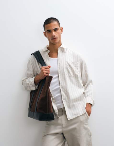 Camicia a maniche lunghe in popeline gialla a righe selezionata - view 1