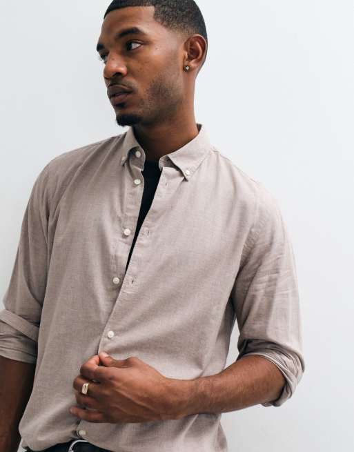 Camicia a maniche lunghe selezionata beige, 4 di 5