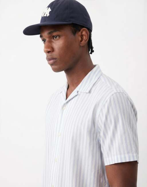 Camicia corta ampia a righe con maniche in misto lino blu, 4 di 5