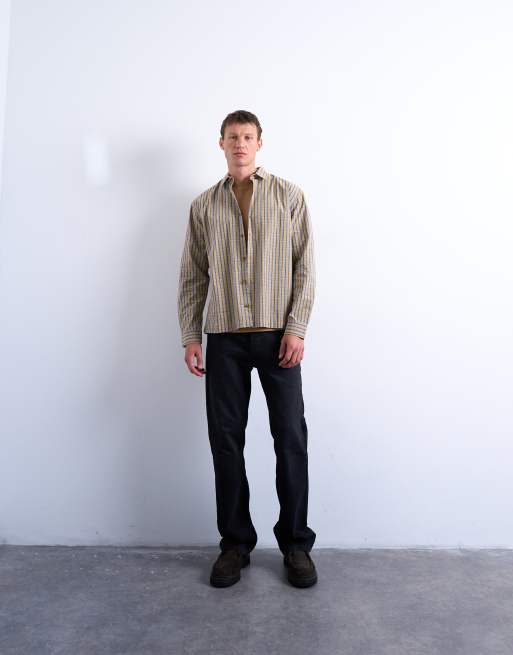 Camisa a cuadros amarillo mostaza holgada de popelina de Topman, 2 de 5