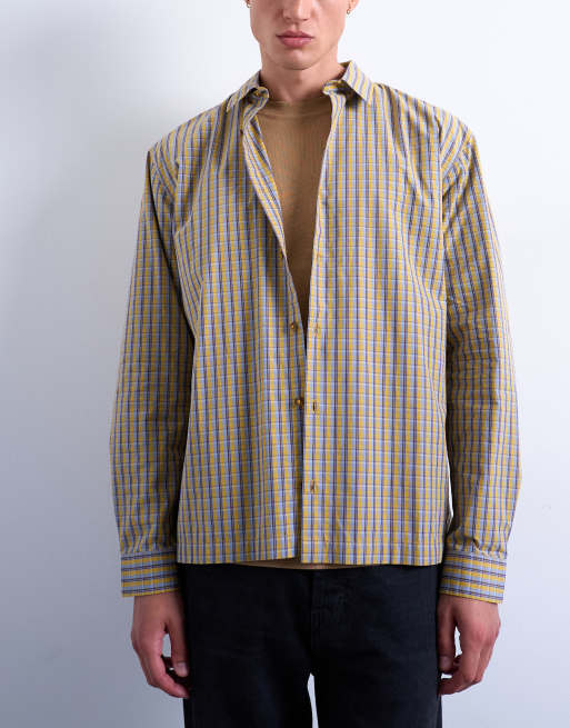 Camisa a cuadros amarillo mostaza holgada de popelina de Topman, 3 de 5