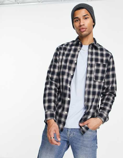 Camisa a cuadros azul marino de corte slim de mezcla de algodón de Selected Homme, 4 de 4