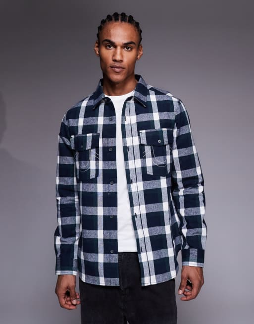 Camisa a cuadros azules de manga larga con estampado en la espalda y logo de True Religion, 3 de 5