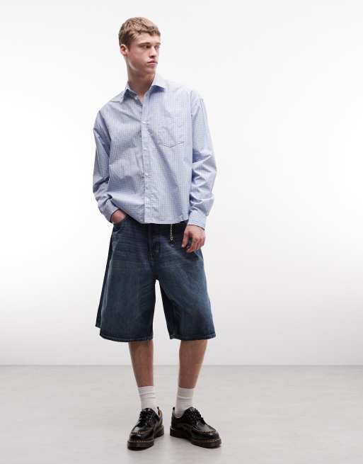 Camisa a cuadros azules y blancos de manga larga y corte suelto de Weekday, 2 de 5