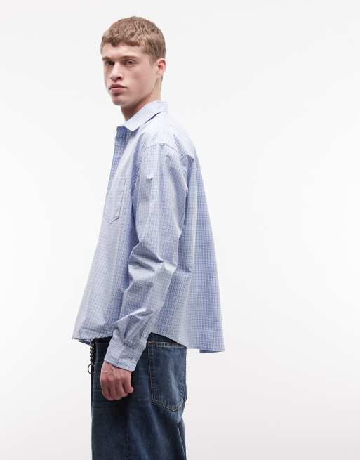 Camisa a cuadros azules y blancos de manga larga y corte suelto de Weekday, 3 de 5