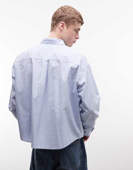 Camisa a cuadros azules y blancos de manga larga y corte suelto de Weekday, 4 de 5