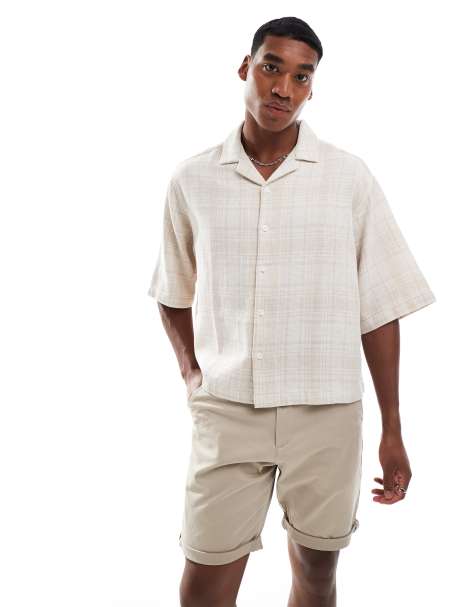 Camisa a cuadros beis de corte cuadrado extragrande de punto trenzado de ASOS DESIGN - view 1