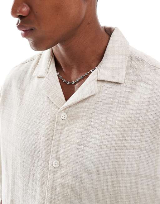 Camisa a cuadros beis de corte cuadrado extragrande de punto trenzado de ASOS DESIGN, 3 de 4