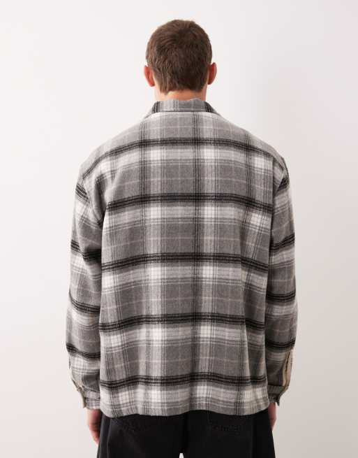 Camisa a cuadros grises de corte cuadrado extragrande de tejido grueso de ASOS DESIGN, 3 de 5