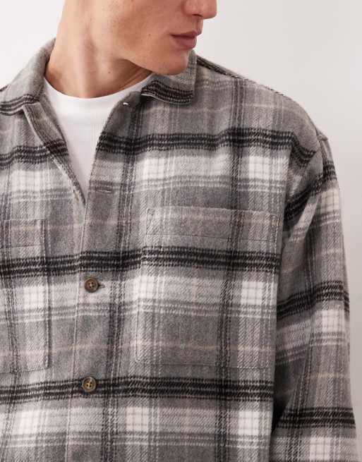 Camisa a cuadros grises de corte cuadrado extragrande de tejido grueso de ASOS DESIGN, 5 de 5