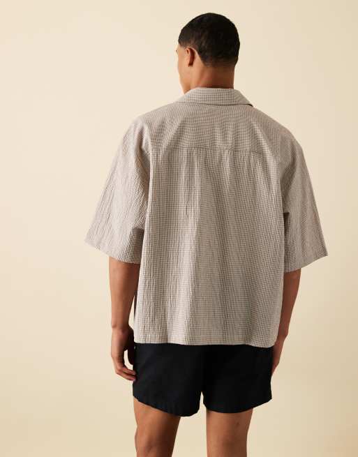 Camisa a cuadros marrones de corte cuadrado extragrande con bordado en el pecho de ASOS DESIGN, 3 de 5