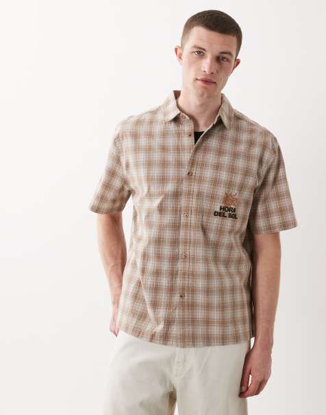 Camisa a cuadros marrones holgada con bordado en el pecho de ASOS DESIGN - view 1