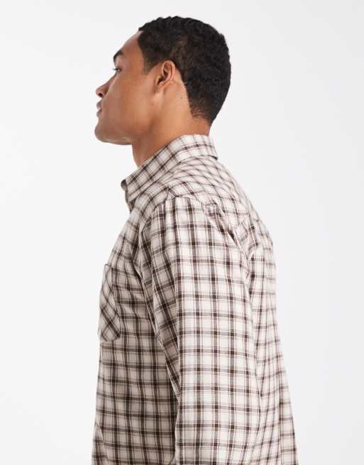 Camisa a cuadros marrones y color crema de manga larga con botones de Threadbare, 4 de 5