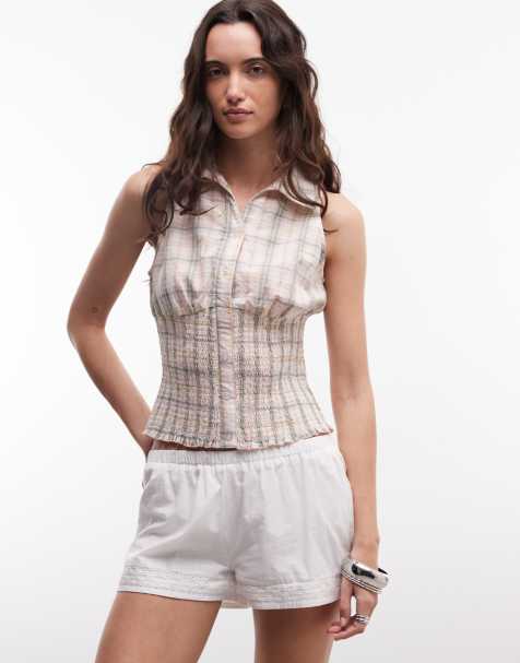 Camisa a cuadros multicolores fruncida sin mangas de Daisy Street - view 1
