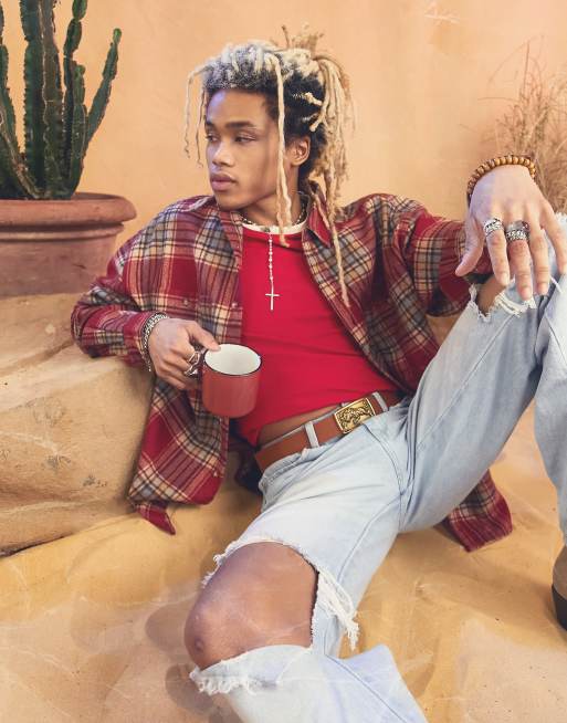 Camisa a cuadros rojos extragrandes de estilo años 90 de mezcla de lana de ASOS DESIGN