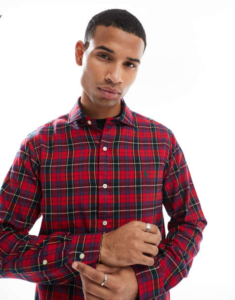 Camisa a cuadros rojos y azul marino de corte custom con logo de icono de sarga aterciopelada de Polo Ralph Lauren - view 1