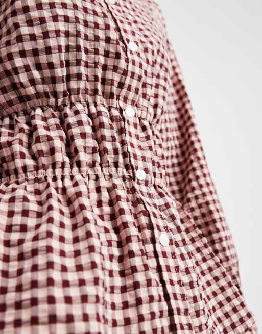 Camisa a cuadros rosas entallada con detalles fruncidos de ASOS DESIGN, 4 de 4