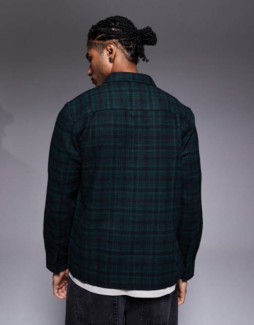 Camisa a cuadros verde oscuro de corte estándar de franela de ASOS DESIGN, 3 de 5