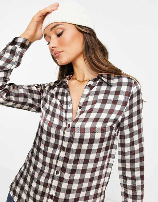 Camisa a cuadros vichy marrón chocolate de corte slim de satén de Topshop , 3 de 4