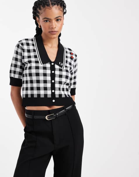 Camisa a cuadros vichy negros y blancos con logo de punto de Fred Perry x Amy Winehouse - view 1