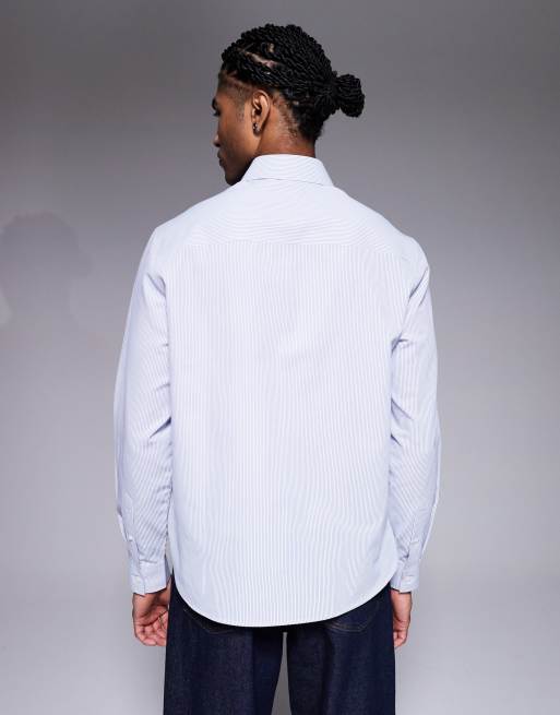 Camisa a rayas azules de corte estándar de popelina de ASOS DESIGN, 3 de 5
