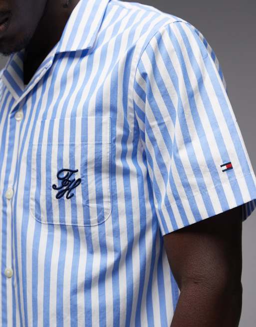 Camisa a rayas azules de manga corta de tejido efecto papel de Tommy Hilfiger, 5 de 5