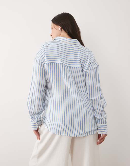 Camisa a rayas azules de mezcla de lino de ASOS DESIGN Curve, 4 de 4