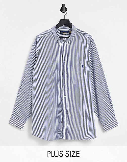 Camisa a rayas azules marino y blancas con logo de jugador de popelina de Polo Ralph Lauren Big & Tall