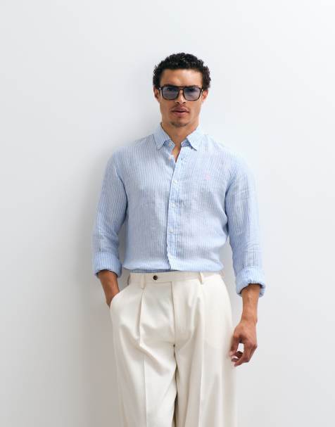 Camisa a rayas azules y blancas de manga larga con logo de lino de Polo Ralph Lauren - view 1