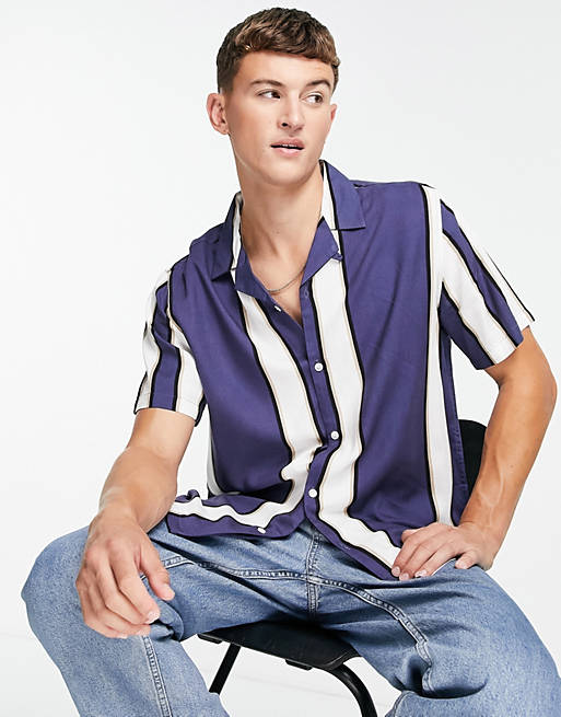 Hombre Other | Camisa a rayas azules y blancas de Topman - WS99949