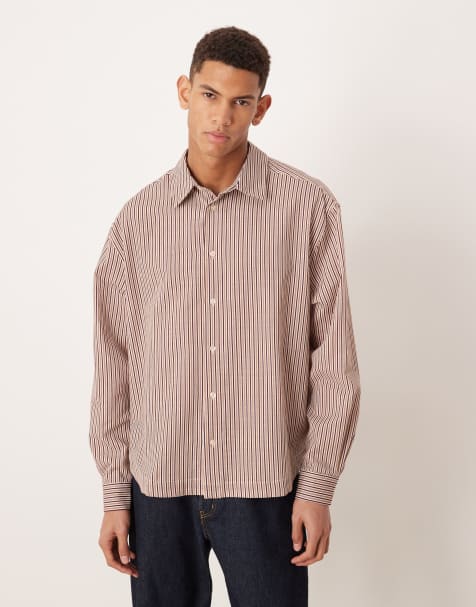 Camisa a rayas beis y marrones extragrande de ASOS DESIGN - view 1