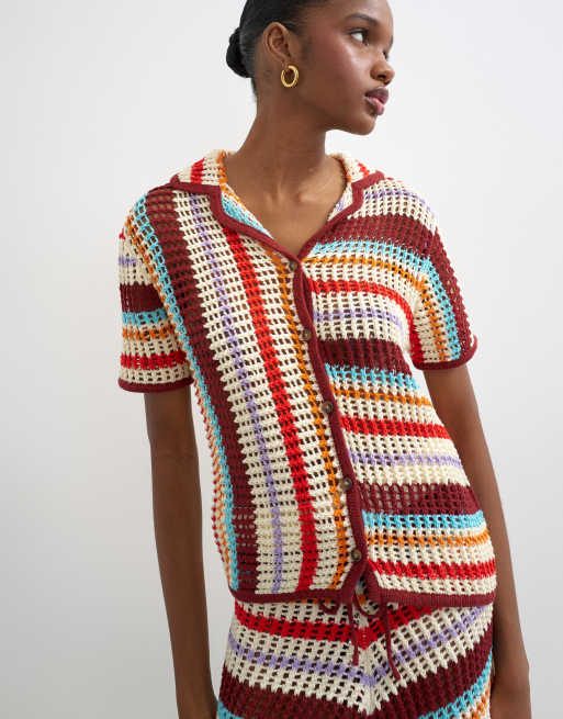 Camisa a rayas burdeos de croché de Topshop (parte de un conjunto), 4 de 4