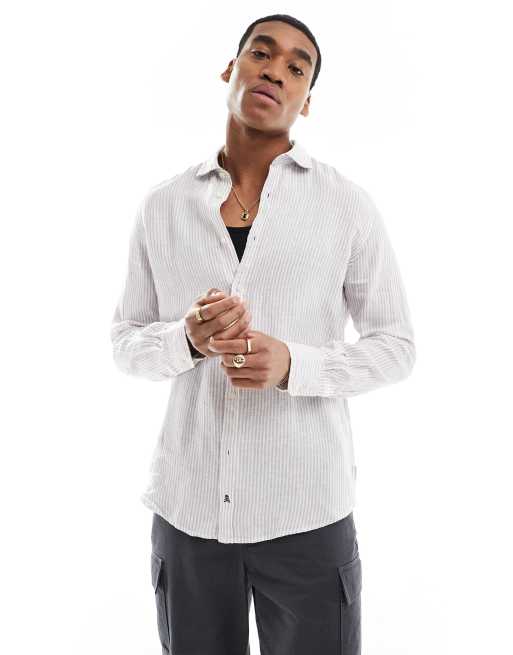 Camisa a rayas burdeos de lino de Scalpers