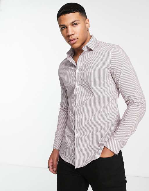 Camisa a rayas burdeos de oficina de corte slim de ASOS DESIGN