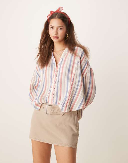 Camisa a rayas color marfil suelta de Free People