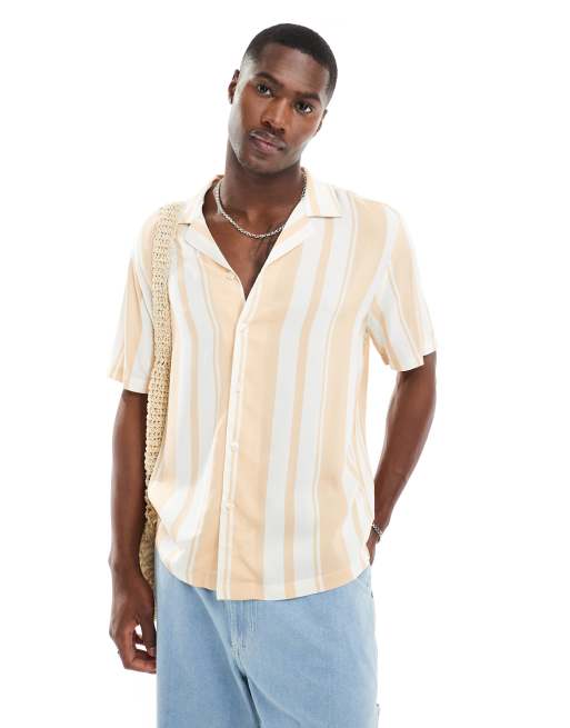 Camisa a rayas color melocotón con cuello de solapas de River Island