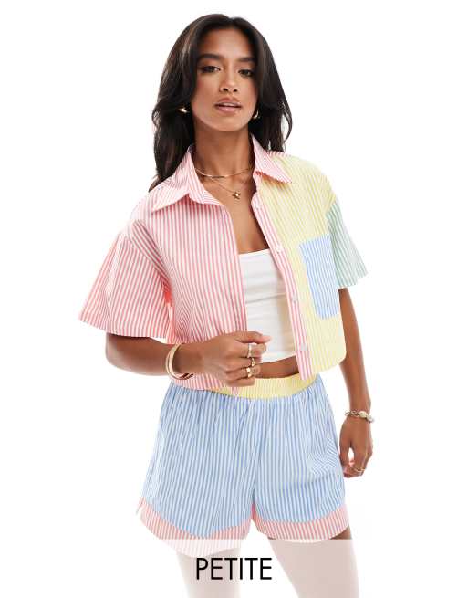 Camisa a rayas en tonos pastel con diseño tipo patchwork de Extro & Vert Petite (parte de un conjunto)