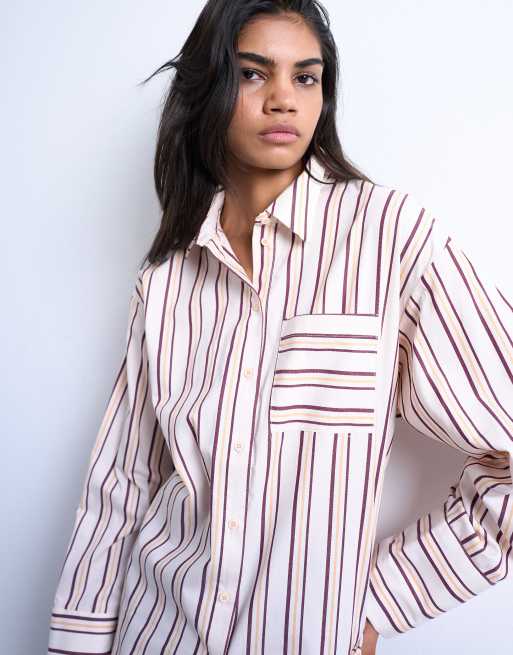 Camisa a rayas extragrande con cintura entallada de popelina de Topshop, 3 de 4