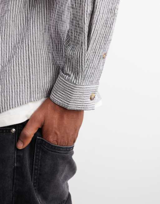 Camisa a rayas grises de corte estándar de sirsaca de ASOS DESIGN, 5 de 5