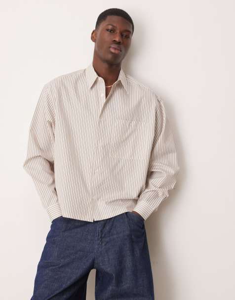 Camisa a rayas marrones de corte cuadrado extragrande de ASOS DESIGN - view 1