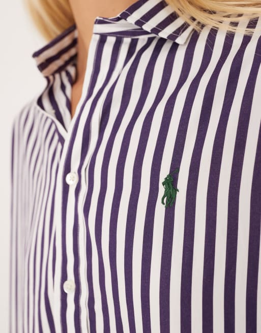 Camisa a rayas moradas y blancas con logo Icon de Polo Ralph Lauren, 4 de 4