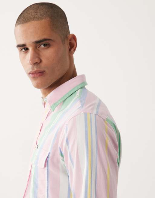 Camisa a rayas multicolores de manga larga con logo de icono de algodón de Polo Ralph Lauren, 4 de 5