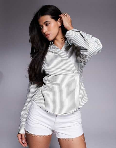 Camisa a rayas verdes cruzada con mangas cocoon de ASOS DESIGN - view 1