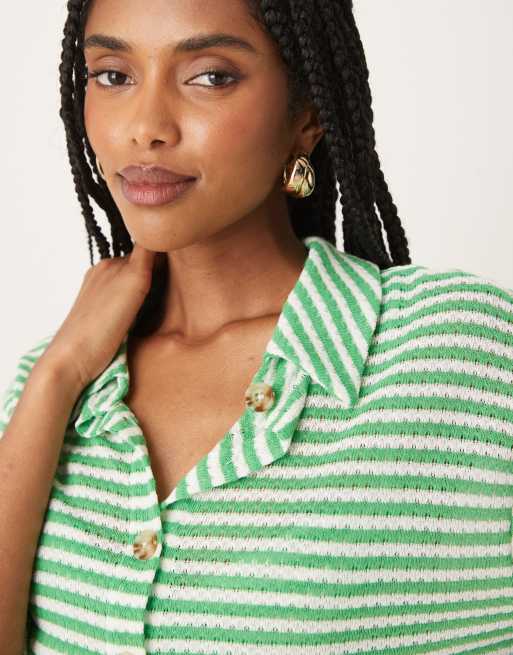 Camisa a rayas verdes y blancas extragrande de punto de ASOS DESIGN (parte de un conjunto), 3 de 4