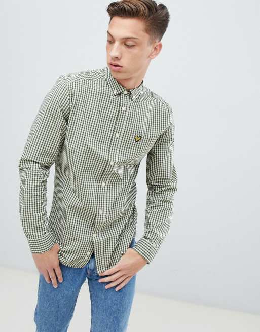 Camisa abotonada de cuadros vichy con corte slim y diseño elástico en verde de Lyle & Scott