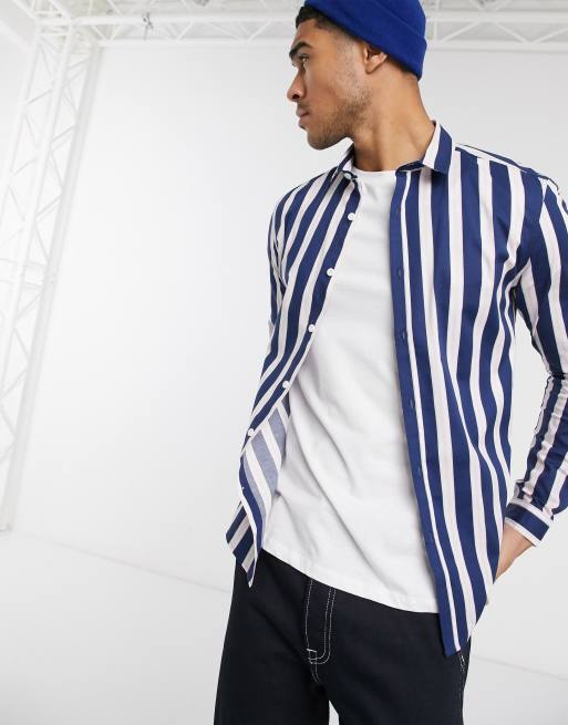 Camisa ajustada con acabado elástico en azul marino de ASOS DESIGN
