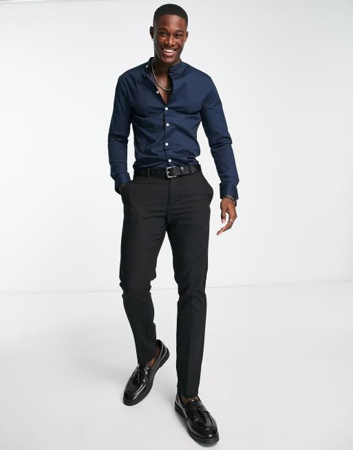 Camisa ajustada con cuello henley en azul marino de ASOS DESIGN, 4 de 4