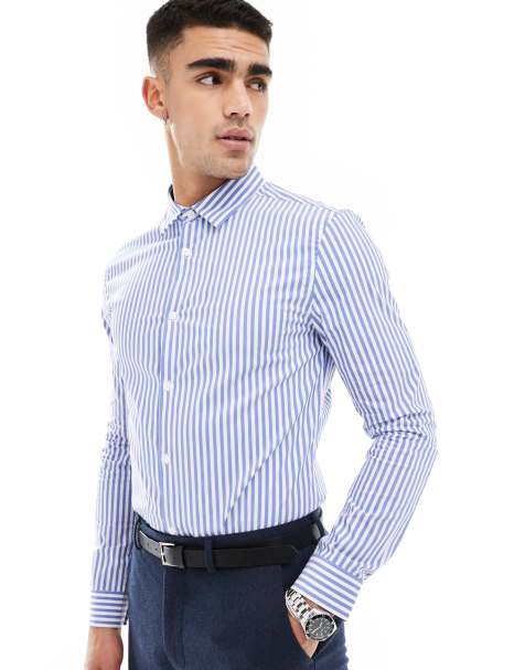 Camisa ajustada con estampado de rayas en azul de ASOS DESIGN - view 1