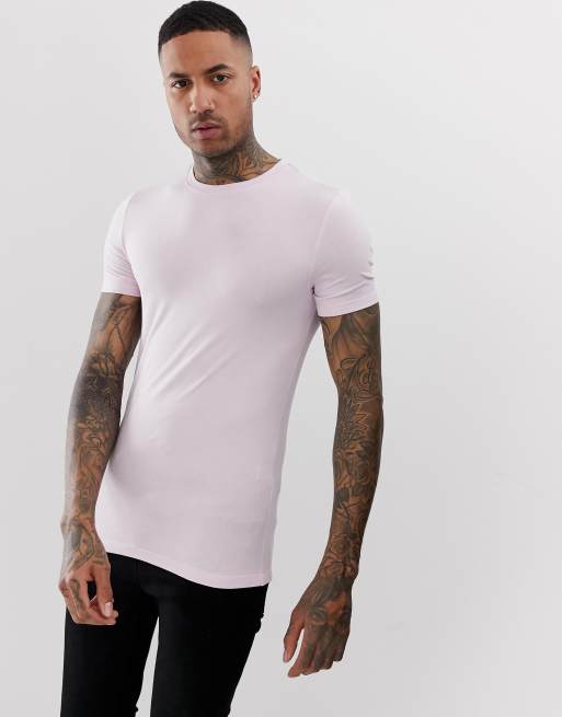 Camisa ajustada rosa con cuello redondo de ASOS DESIGN